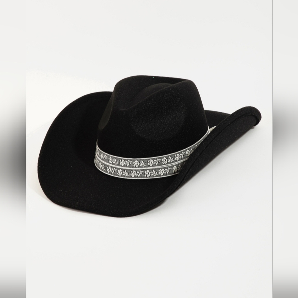 Embroidered Flower Strap Western Cowboy Hat